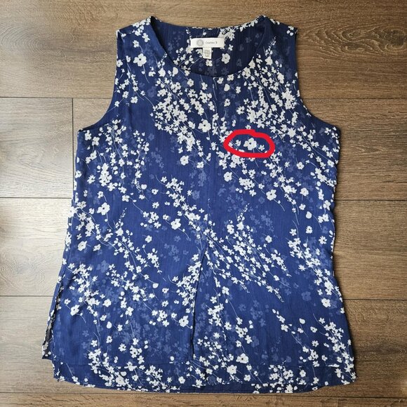 💥$5 ADD ON - CRISTINA B Blue White Floral Sleeveless Relaxed Fit Blouse Size S - Picture 9 of 13